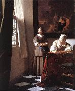 Jan Vermeer Lady Writing a Letter with Her Maid oil painting reproduction